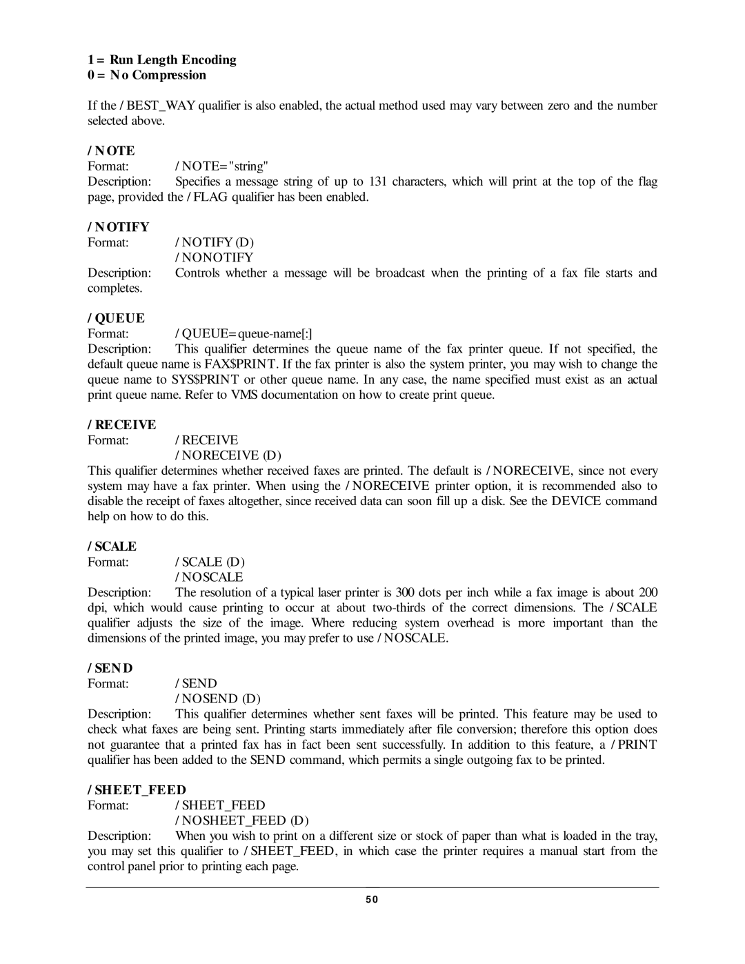 NDC comm CompuFax user manual = Run Length Encoding = N o Compression, Ote, Queue, Sheetfeed 