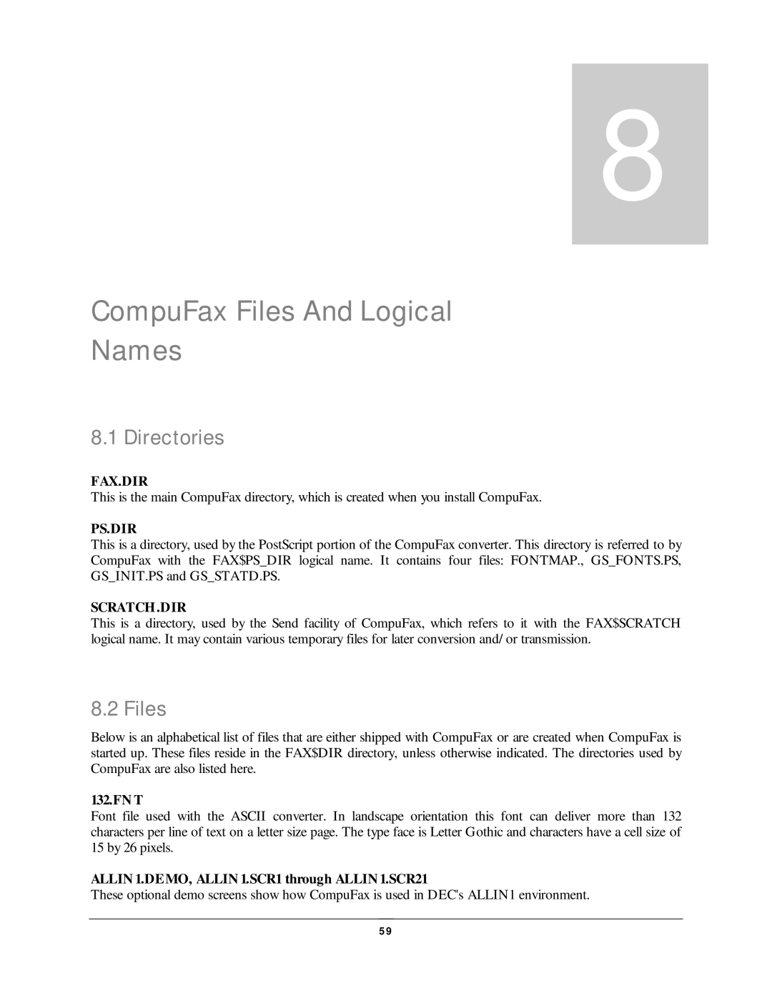 NDC comm user manual CompuFax Files And Logical Names, Directories 