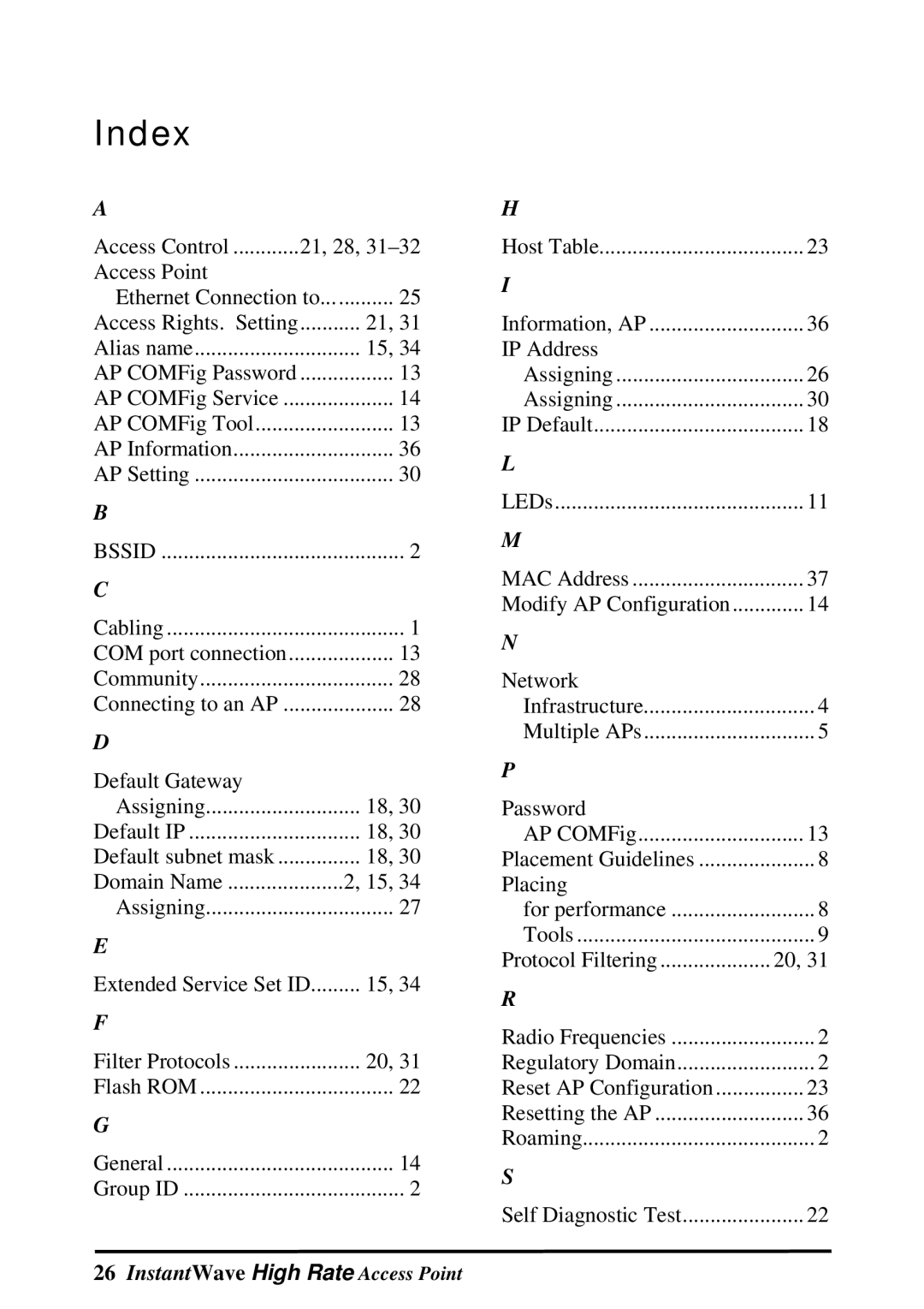 NDC comm Instant Wave manual Index, Alias name 