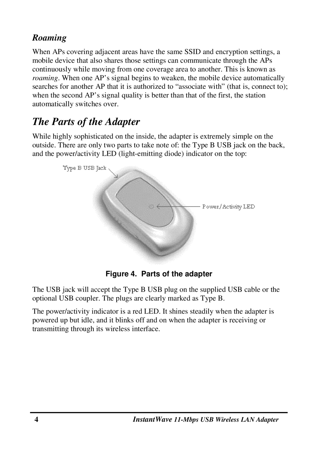 NDC comm NWH4020 manual Parts of the Adapter, Roaming 