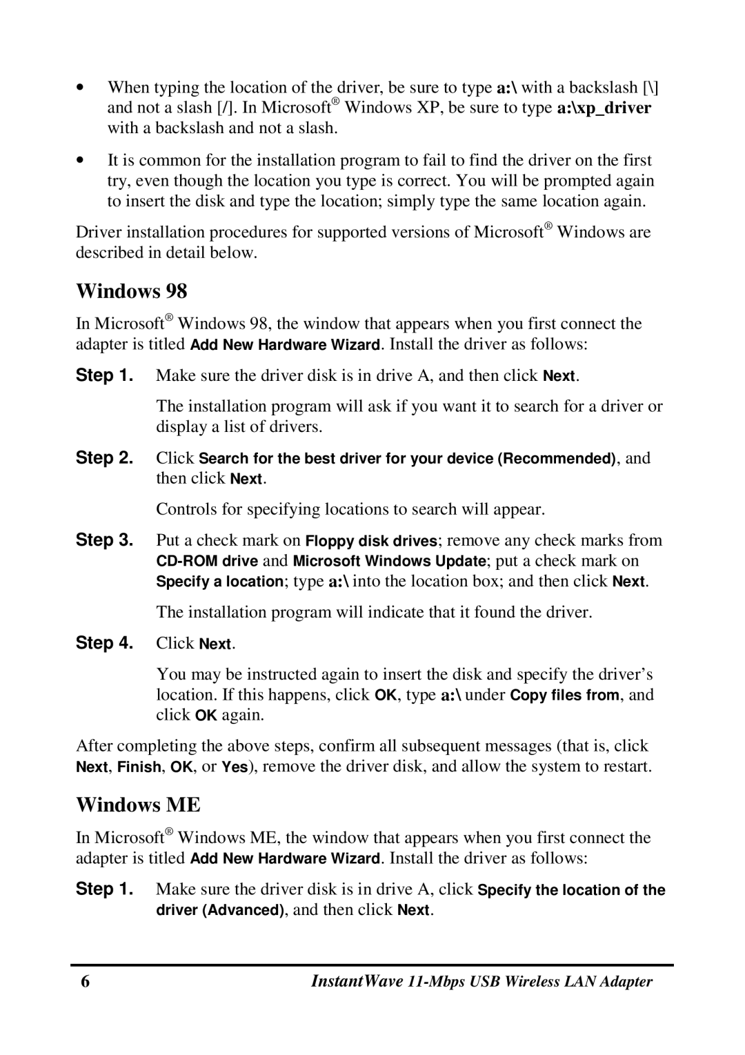 NDC comm NWH4020 manual Windows ME 