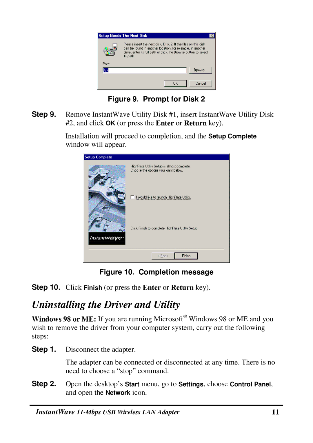 NDC comm NWH4020 manual Uninstalling the Driver and Utility, Prompt for Disk 