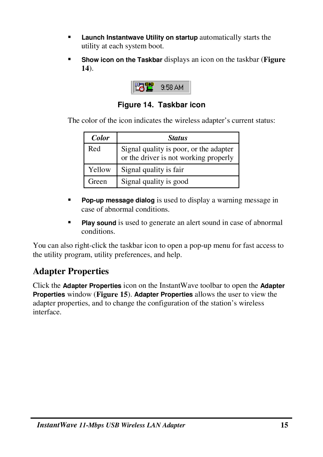 NDC comm NWH4020 manual Adapter Properties, Color Status 