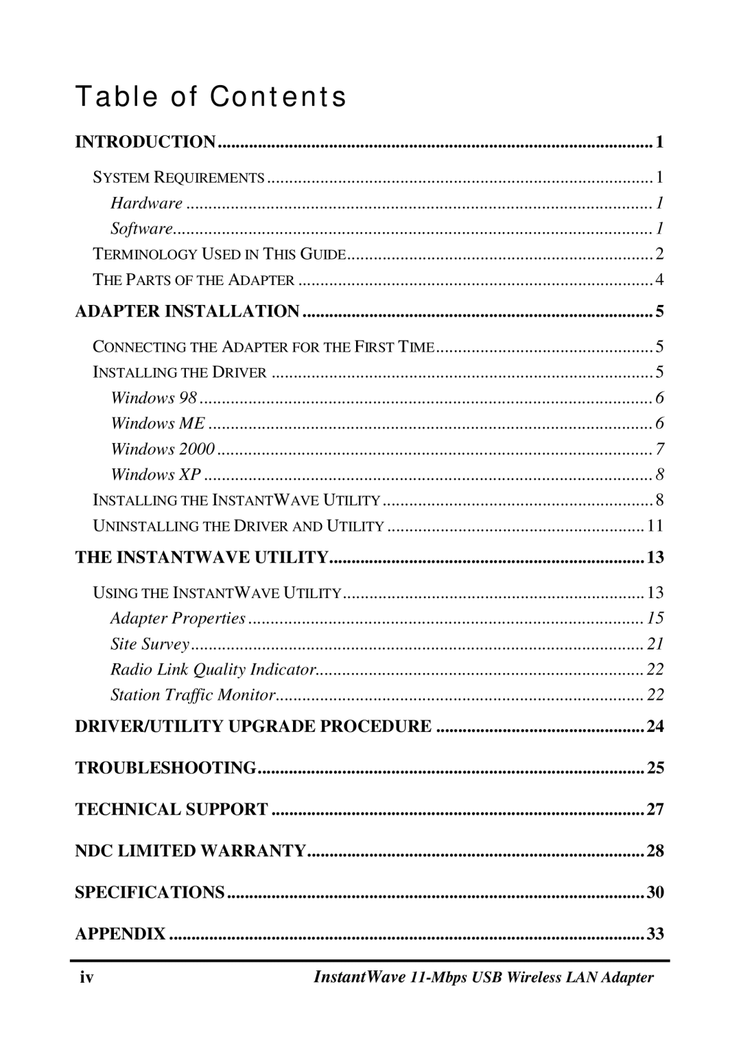 NDC comm NWH4020 manual Table of Contents 