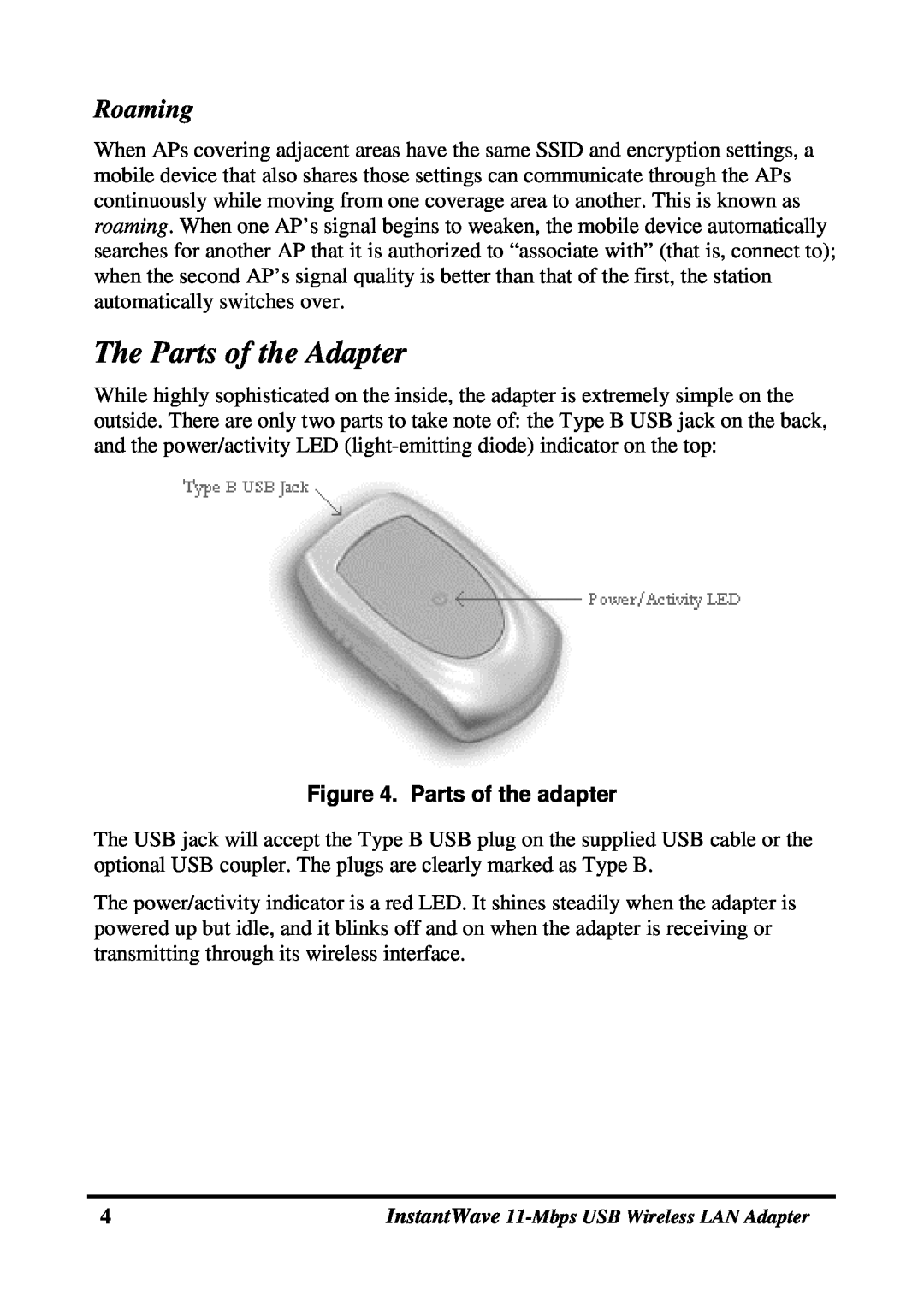 NDC comm NWH4020 manual The Parts of the Adapter, Roaming, Parts of the adapter 