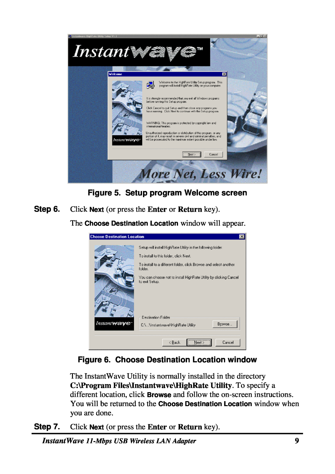 NDC comm NWH4020 manual Setup program Welcome screen, Choose Destination Location window 