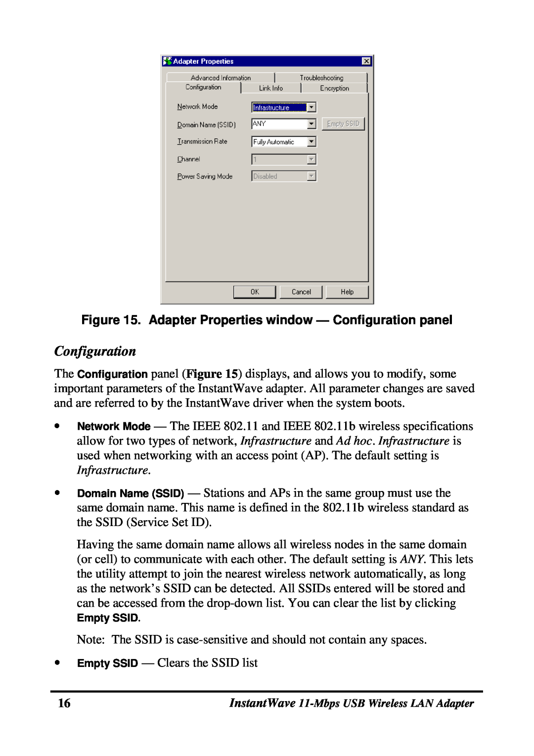 NDC comm NWH4020 manual Adapter Properties window - Configuration panel 