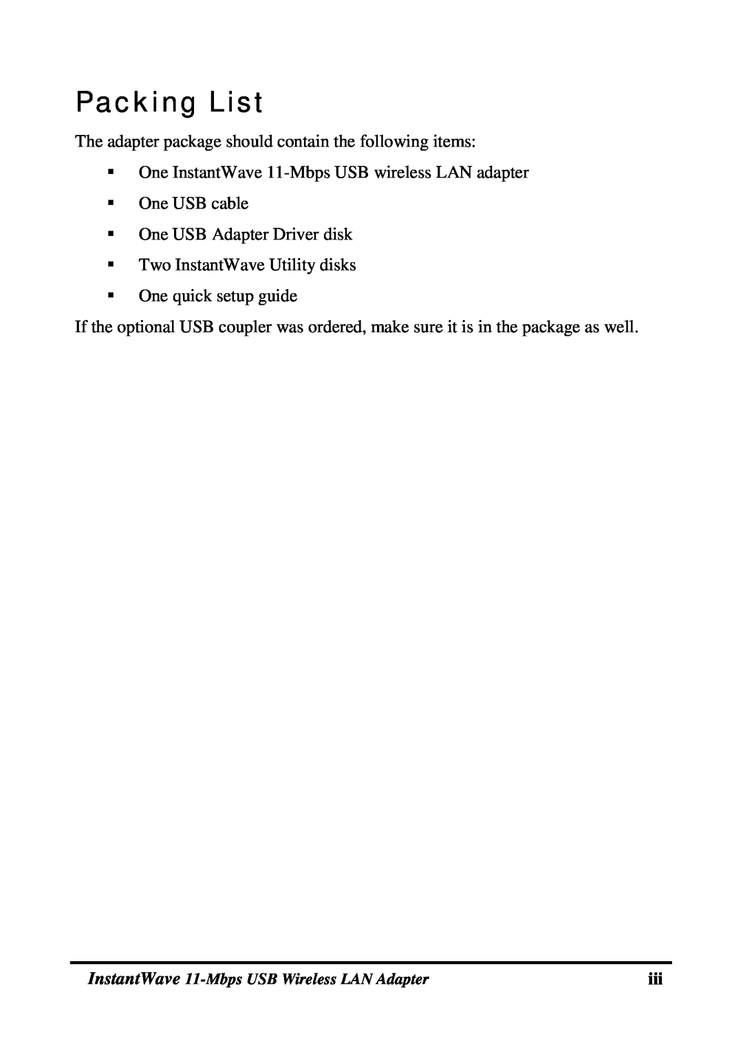 NDC comm NWH4020 manual Packing List, The adapter package should contain the following items 