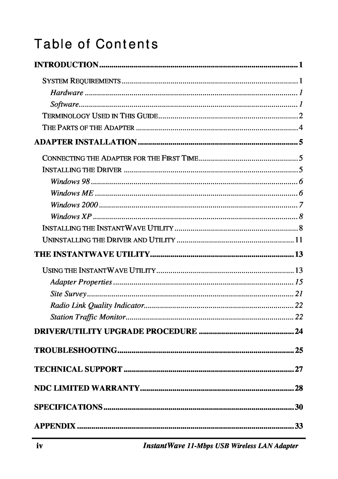NDC comm NWH4020 manual Table of Contents 