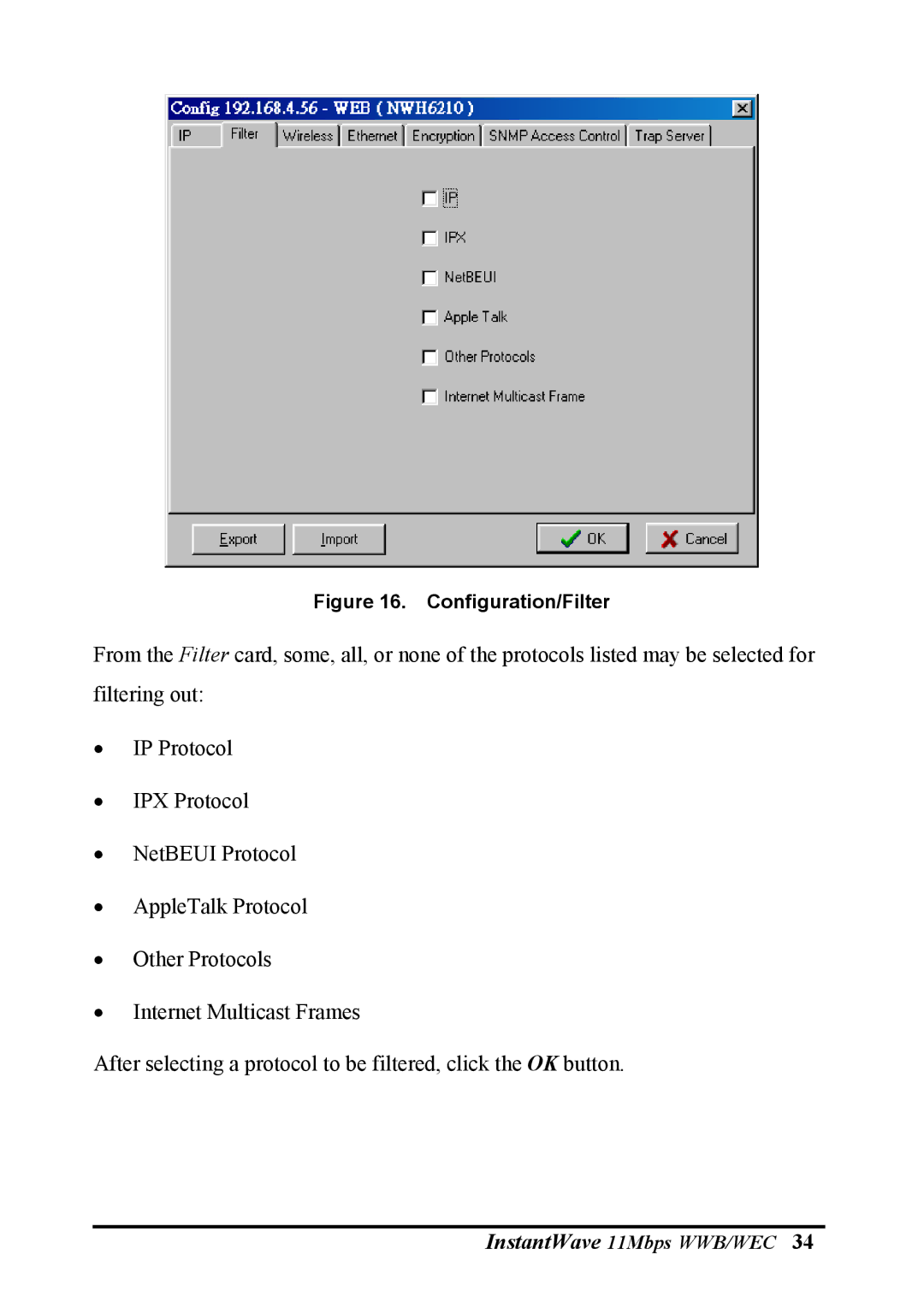 NDC comm NWH6210, NWH2610 manual Configuration/Filter 