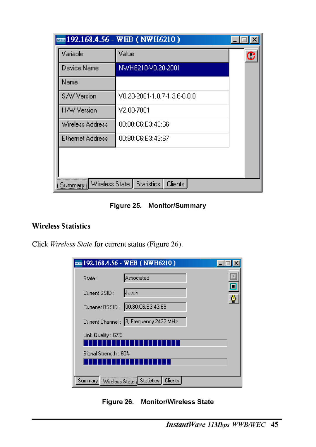 NDC comm NWH2610, NWH6210 manual Wireless Statistics, Monitor/Summary 