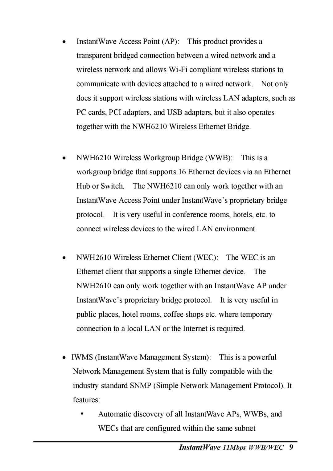 NDC comm NWH2610, NWH6210 manual InstantWave 11Mbps WWB/WEC 