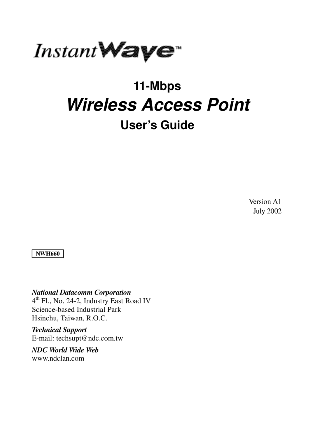 NDC comm NWH660 manual Mbps, User’s Guide, National Datacomm Corporation, Technical Support, NDC World Wide Web 