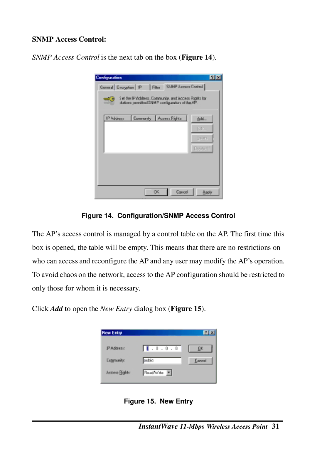 NDC comm NWH660 manual Snmp Access Control, Configuration/SNMP Access Control 