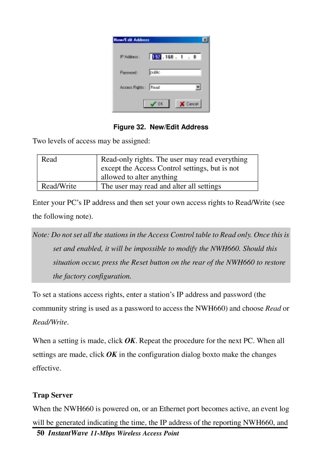 NDC comm NWH660 manual Trap Server, New/Edit Address 