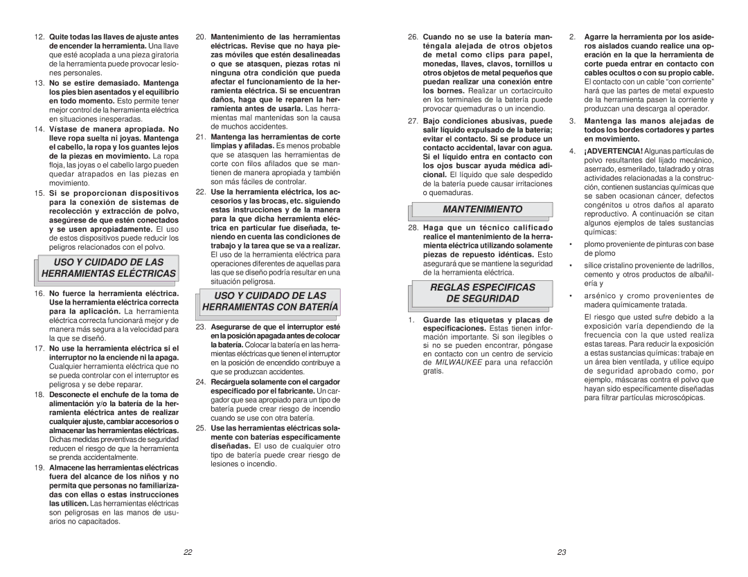 NEC 0612-20 USO Y Cuidado DE LAS Herramientas Eléctricas, USO Y Cuidado DE LAS Herramientas CON Batería, Mantenimiento 