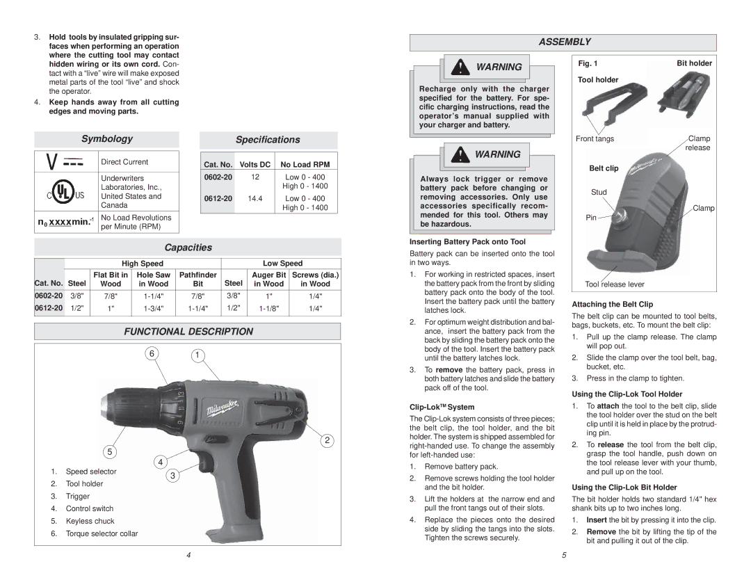 NEC 0612-20 manual Assembly, SymbologySpeciﬁcations, Capacities, Functional Description 