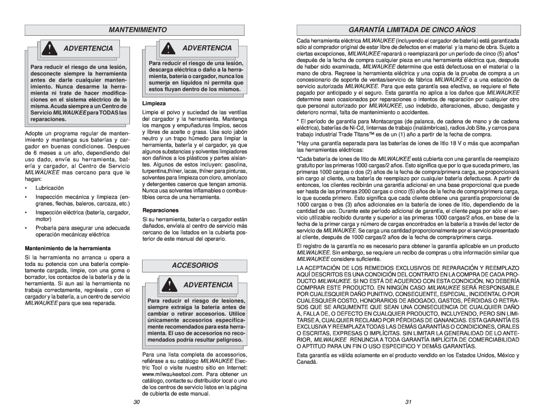 NEC 0612-20 manual Garantía Limitada De Cinco Años, Accesorios Advertencia, Mantenimiento 