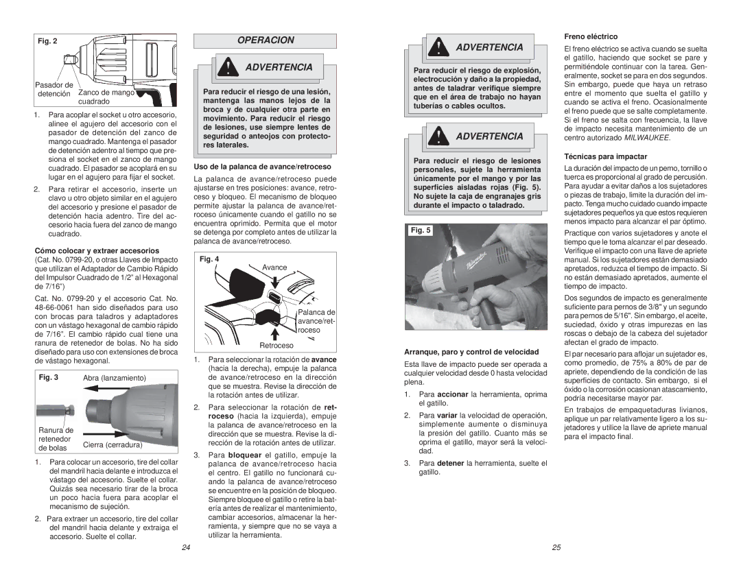 NEC 0799-20 manual Operacion Advertencia 