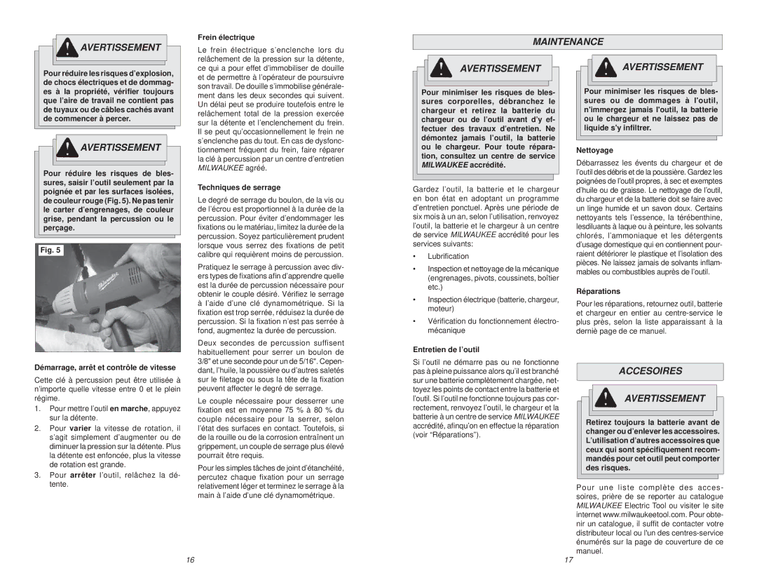 NEC 0799-20 manual Maintenance Avertissement, Accesoires Avertissement 