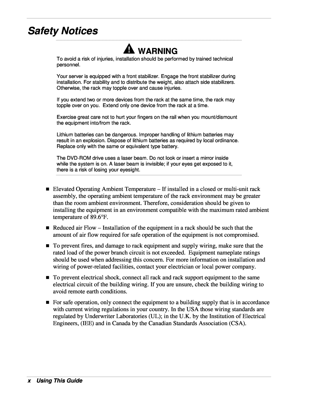 NEC 1080Xd manual Safety Notices, x Using This Guide 