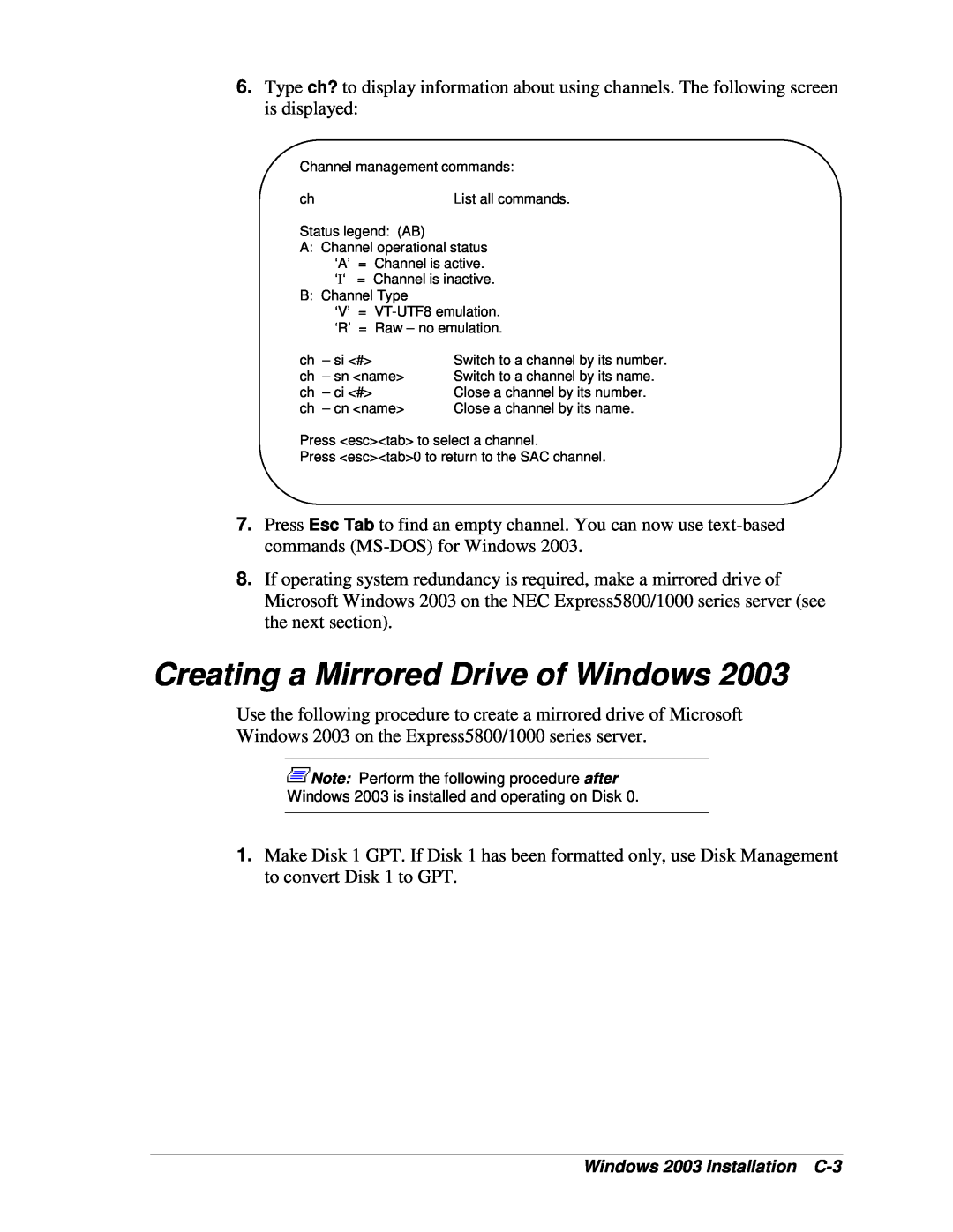 NEC 1080Xd manual Creating a Mirrored Drive of Windows 