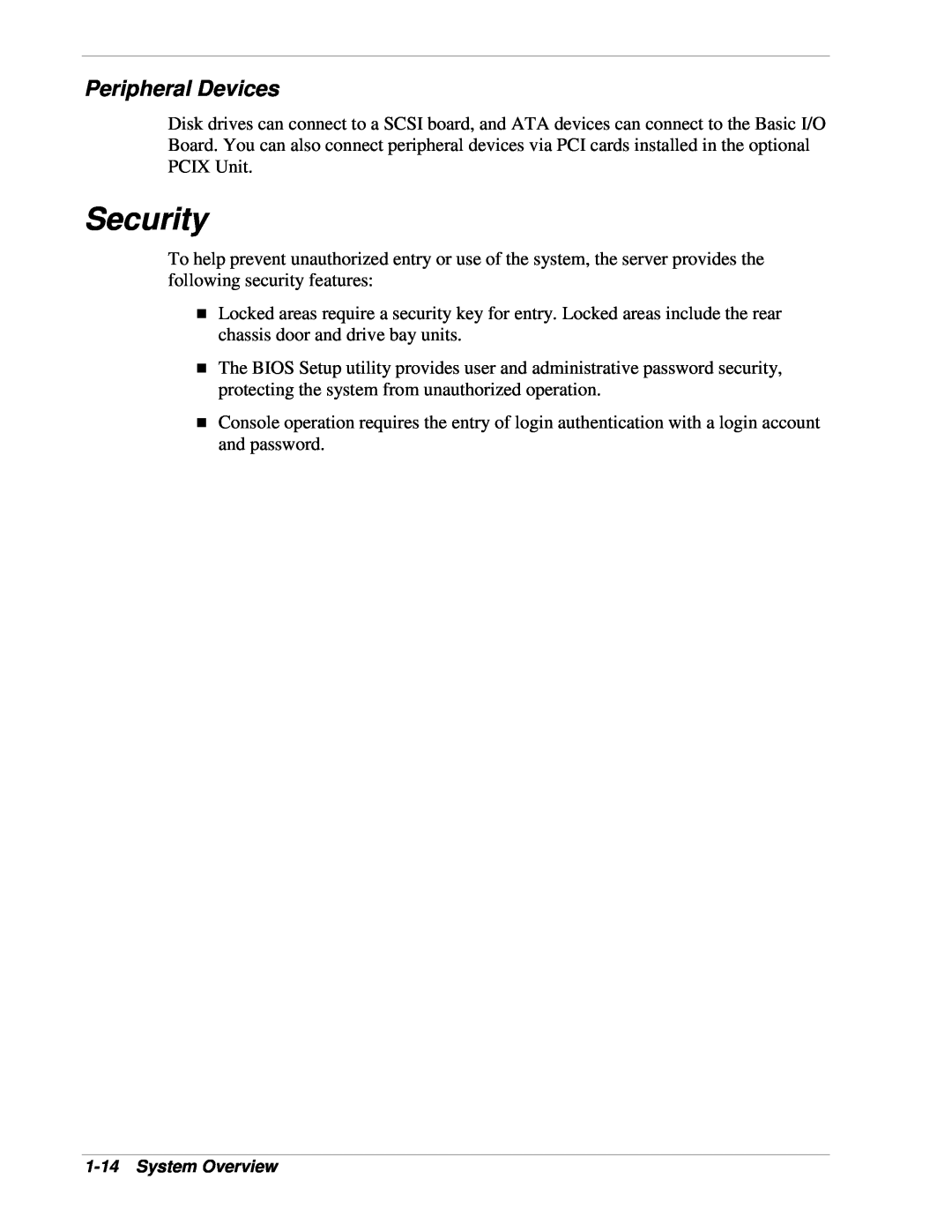 NEC 1080Xd manual Security, Peripheral Devices 