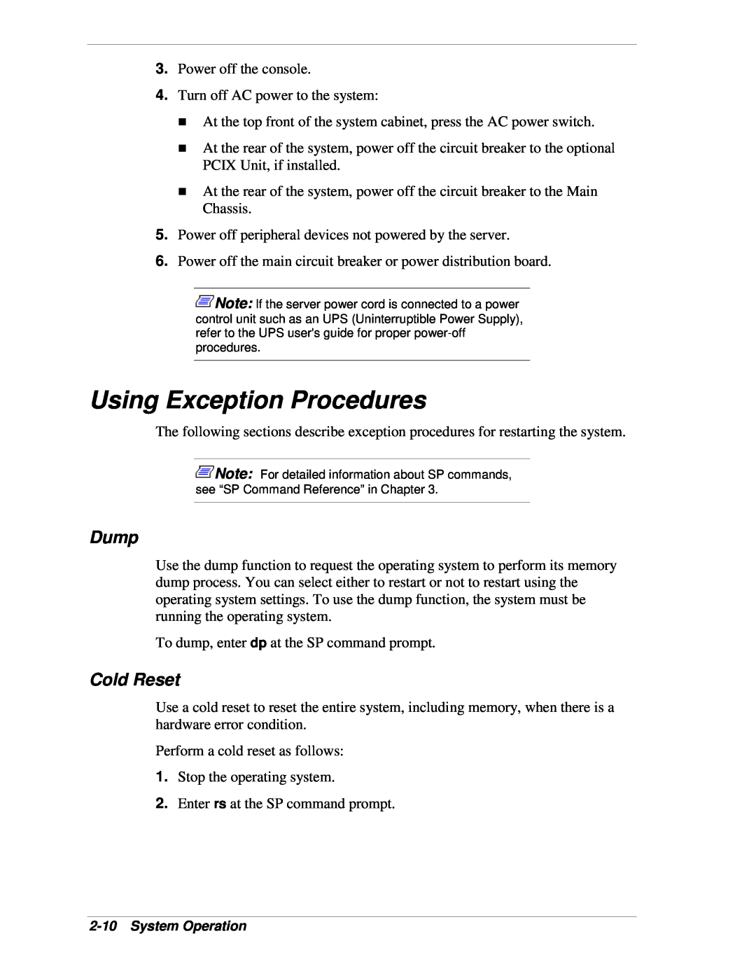 NEC 1080Xd manual Using Exception Procedures, Dump, Cold Reset 