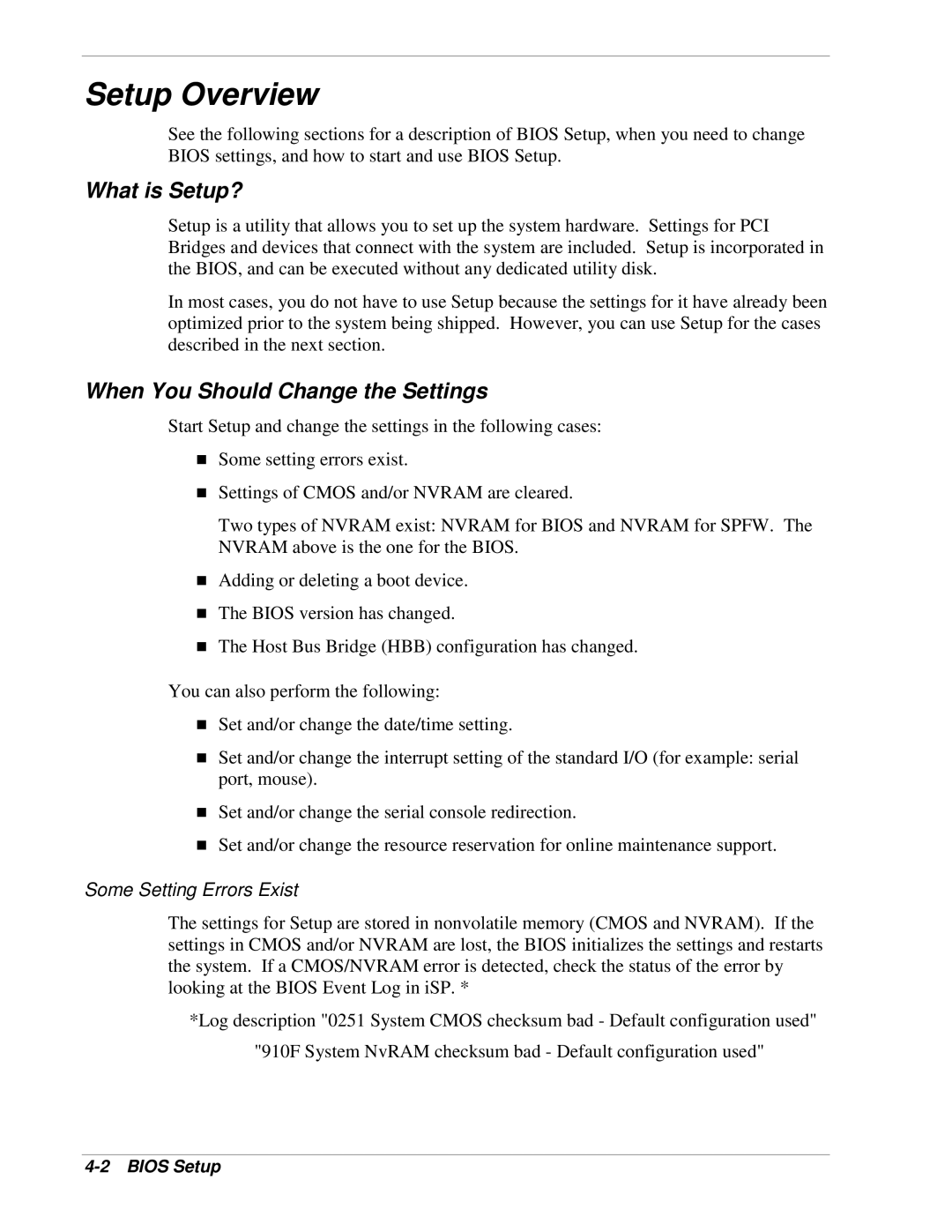 NEC 1080Xd Setup Overview, What is Setup?, When You Should Change the Settings, Some Setting Errors Exist, Bios Setup 