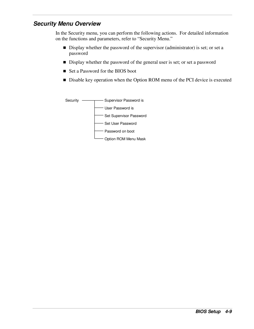 NEC 1080Xd manual Security Menu Overview 