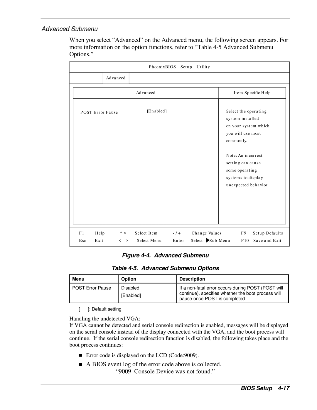 NEC 1080Xd manual Advanced Submenu Advanced Submenu Options 