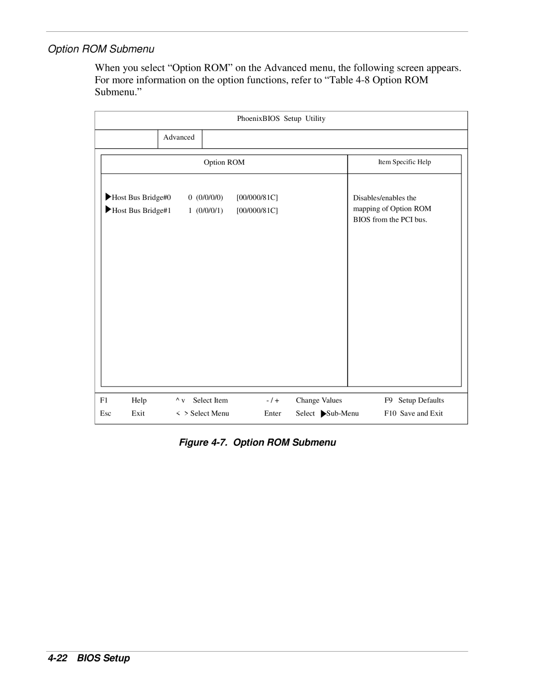 NEC 1080Xd manual Option ROM Submenu Bios Setup 