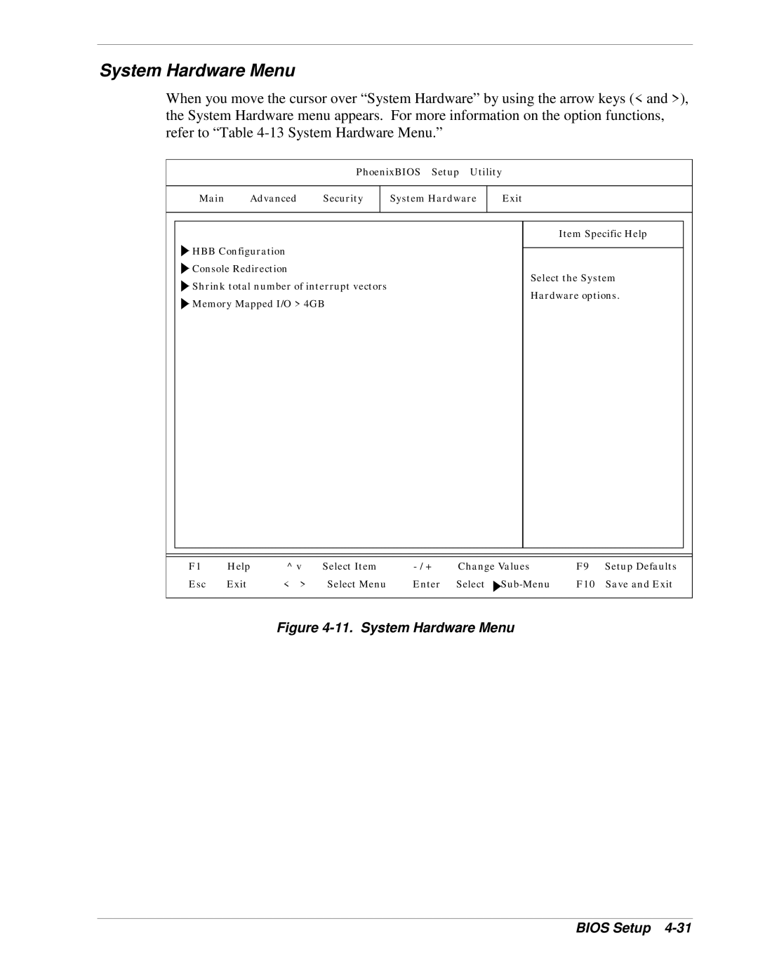 NEC 1080Xd manual System Hardware Menu Bios Setup 