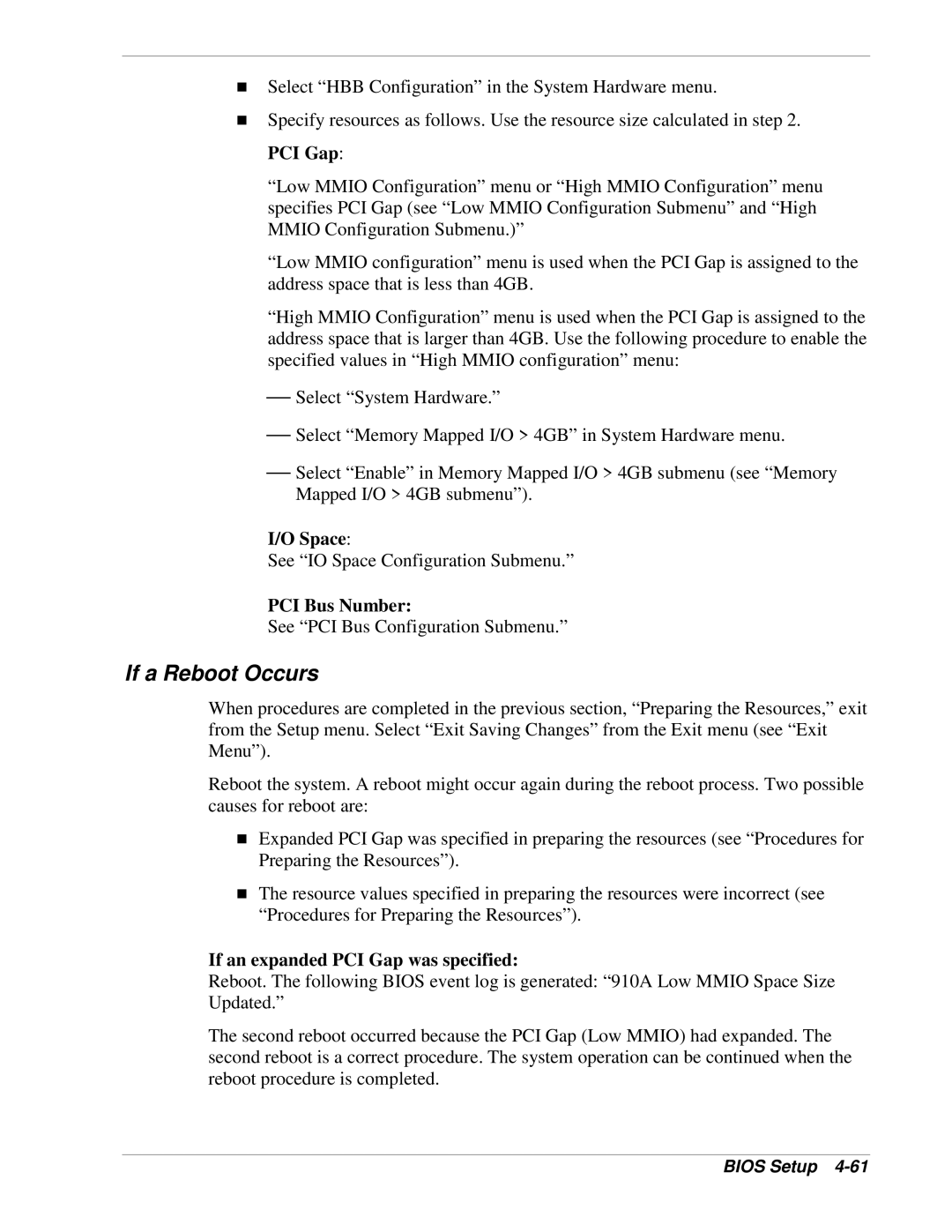 NEC 1080Xd manual If a Reboot Occurs, If an expanded PCI Gap was specified 