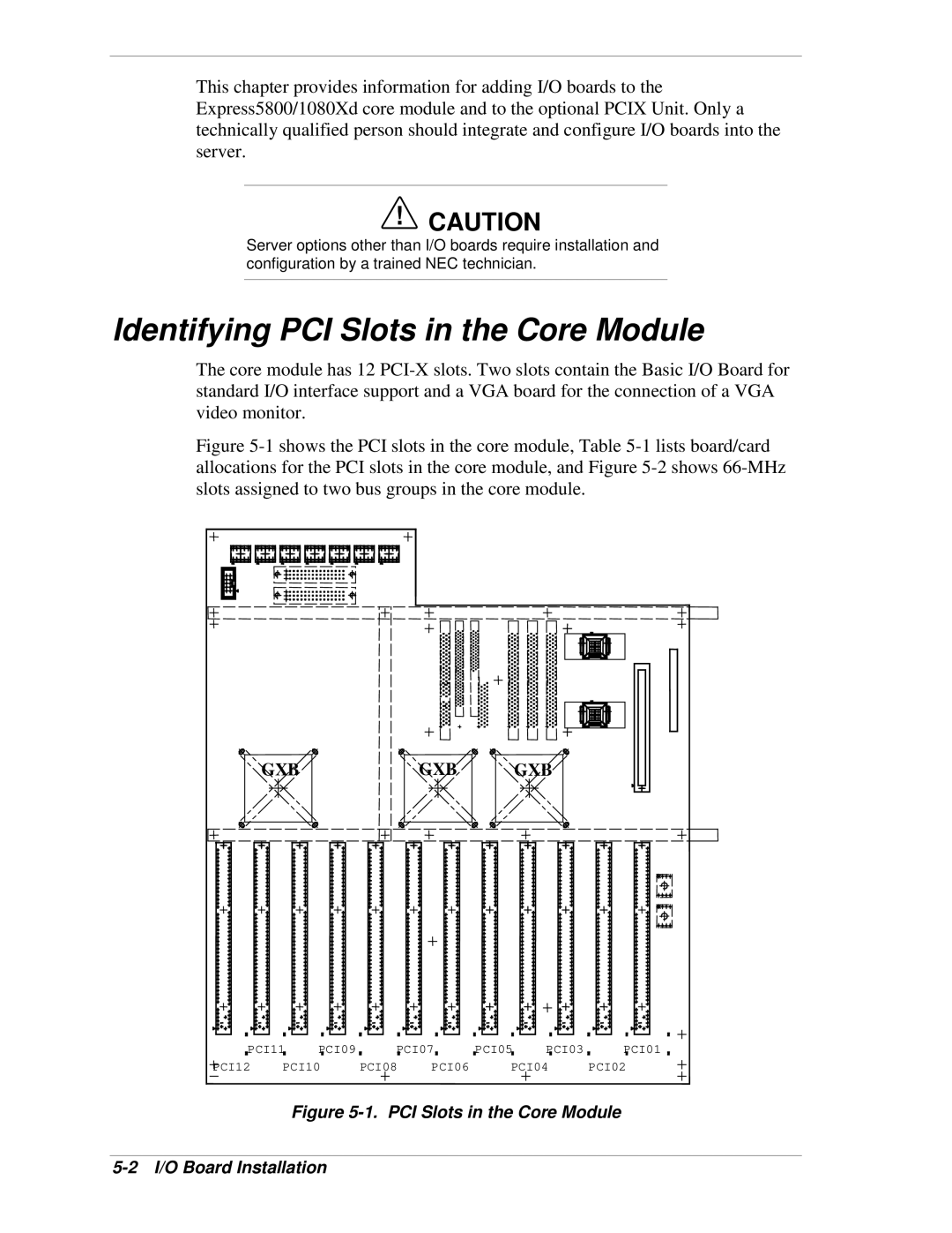 NEC 1080Xd manual Identifying PCI Slots in the Core Module, PCI Slots in the Core Module I/O Board Installation 