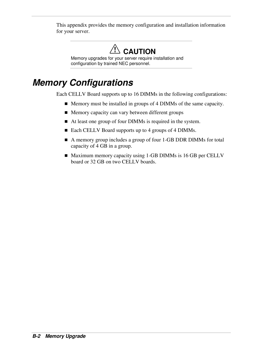 NEC 1080Xd manual Memory Configurations, Memory Upgrade 