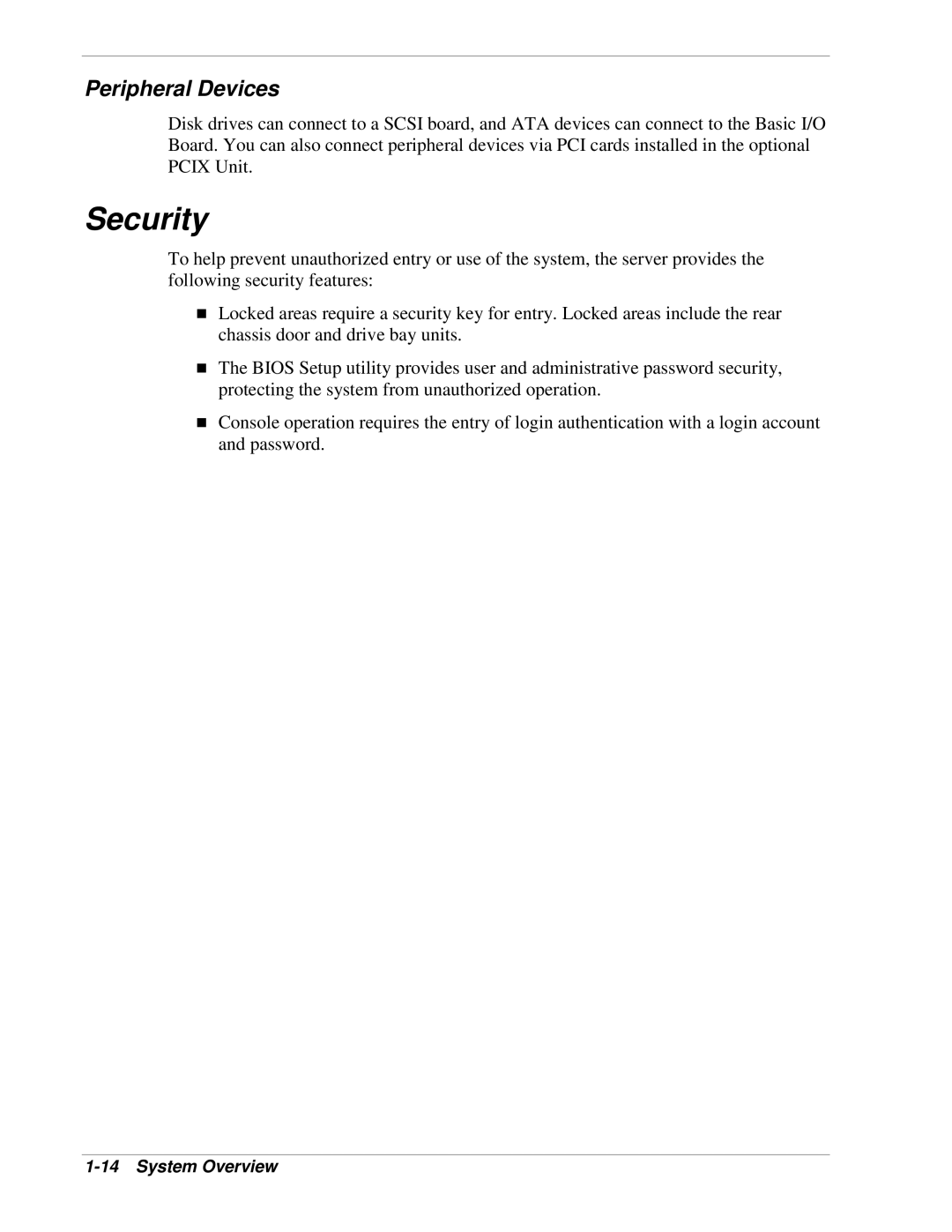 NEC 1080Xd manual Security, Peripheral Devices 