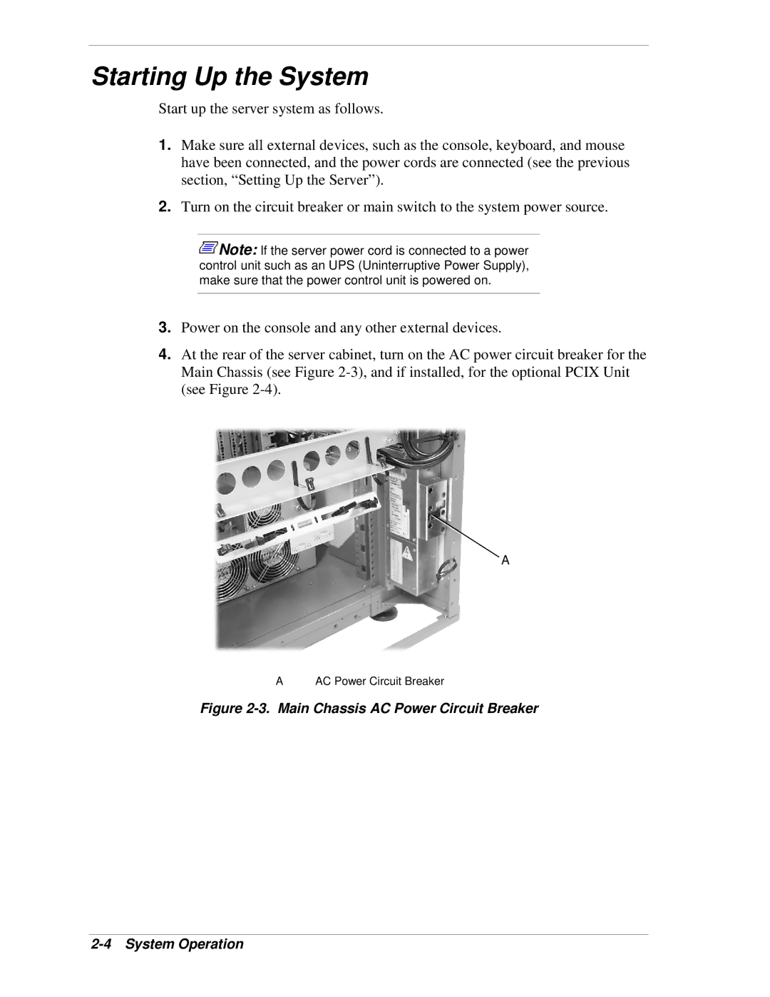 NEC 1080Xd manual Starting Up the System, Main Chassis AC Power Circuit Breaker System Operation 