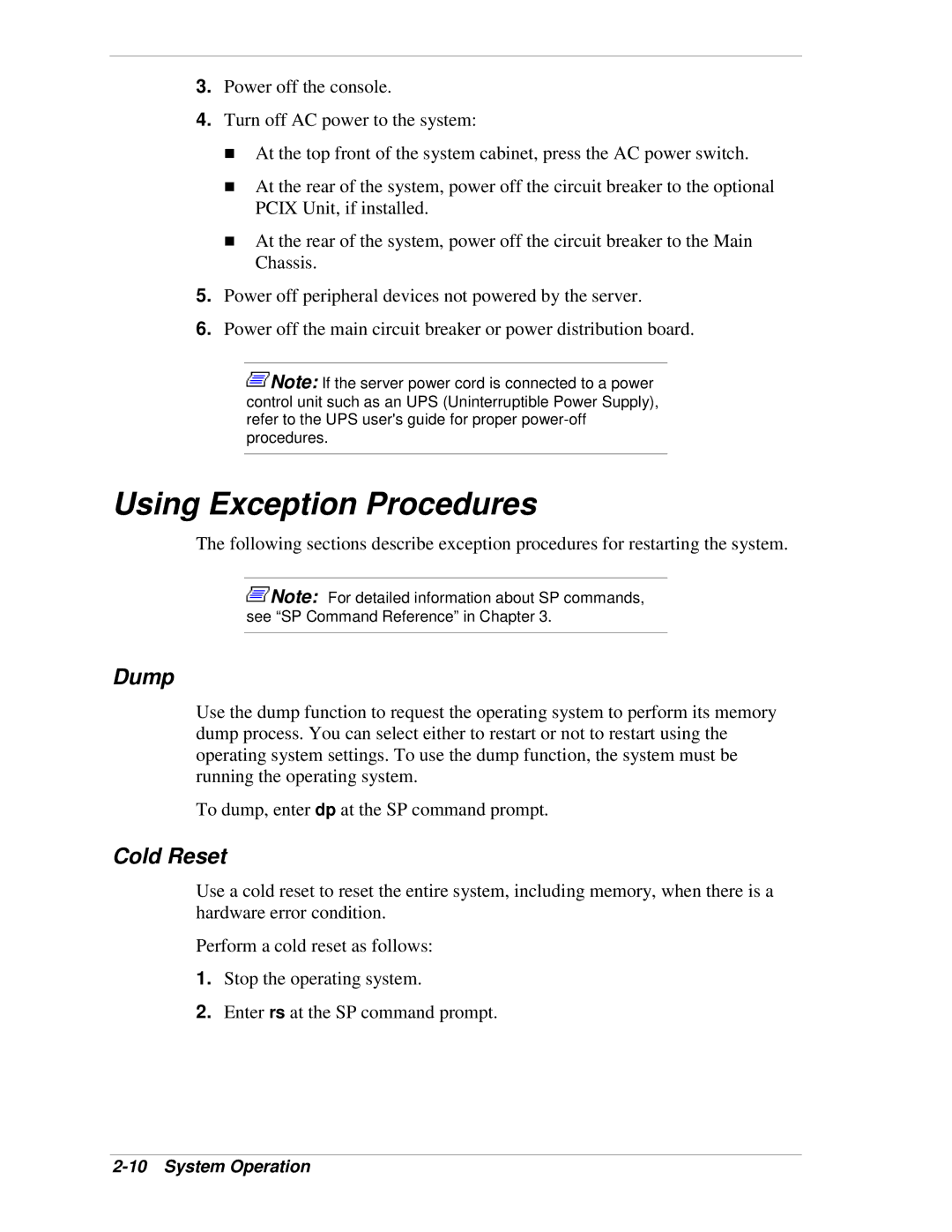 NEC 1080Xd manual Using Exception Procedures, Dump, Cold Reset 