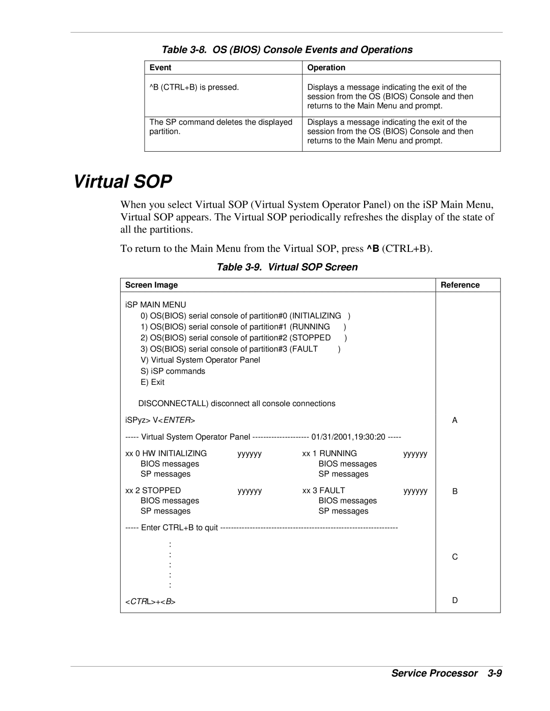 NEC 1080Xd manual OS Bios Console Events and Operations, Virtual SOP Screen 