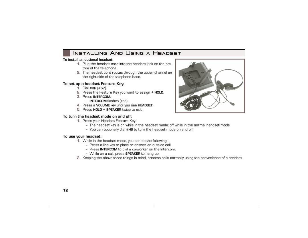 NEC 10930 95 manual Installing And Using a Headset, To set up a headset Feature Key, To turn the headset mode on and off 