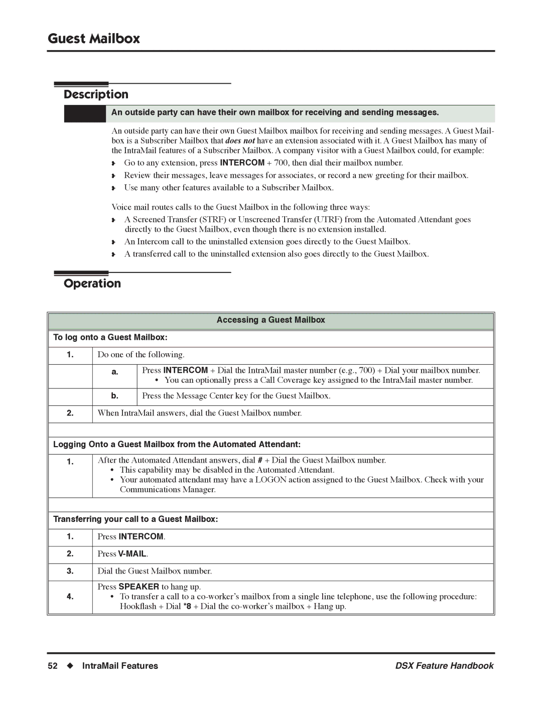 NEC 1093098 manual Accessing a Guest Mailbox, To log onto a Guest Mailbox, Transferring your call to a Guest Mailbox 