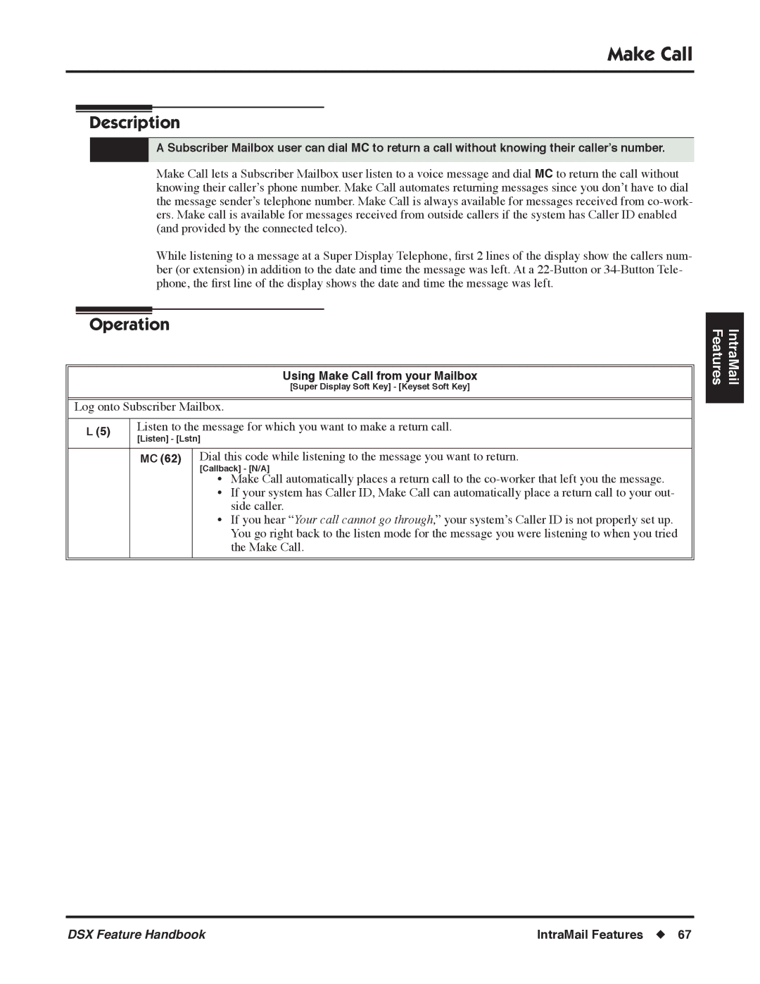 NEC 1093098 manual Using Make Call from your Mailbox 