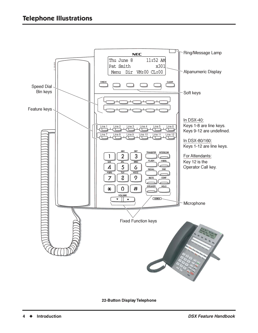 NEC 1093098 manual Telephone Illustrations, Button Display Telephone Introduction 