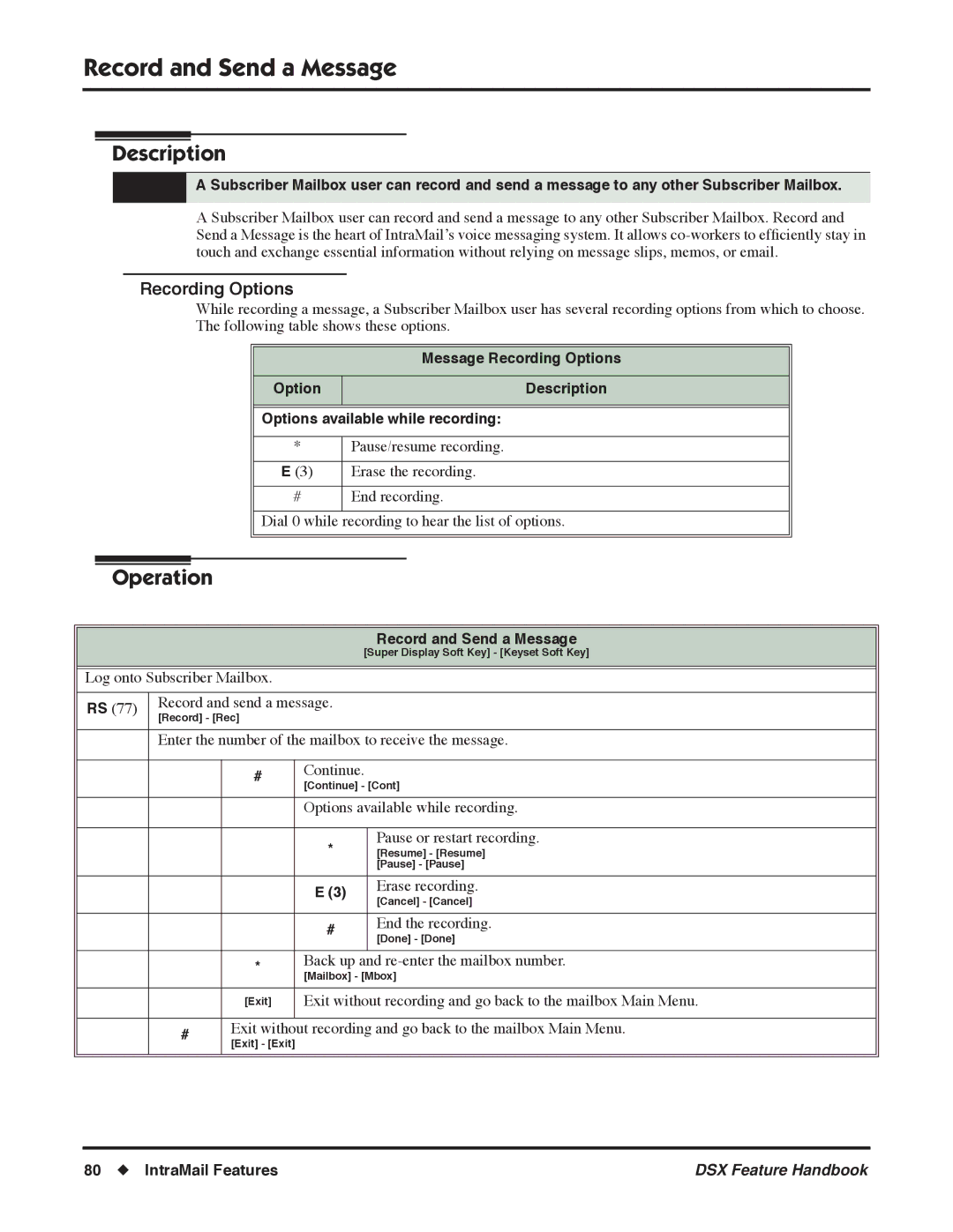 NEC 1093098 manual Record and Send a Message, Recording Options 