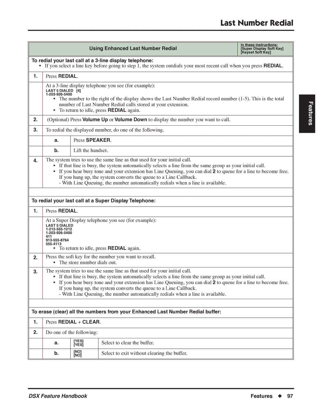 NEC 1093099 manual Using Enhanced Last Number Redial, To redial your last call at a 3-line display telephone 