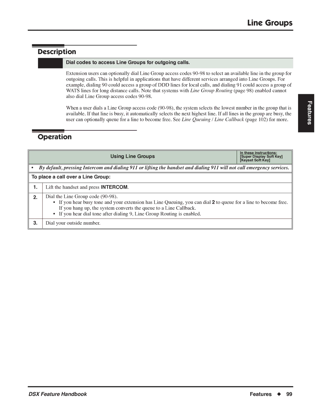 NEC 1093099 Dial codes to access Line Groups for outgoing calls, Using Line Groups, To place a call over a Line Group 