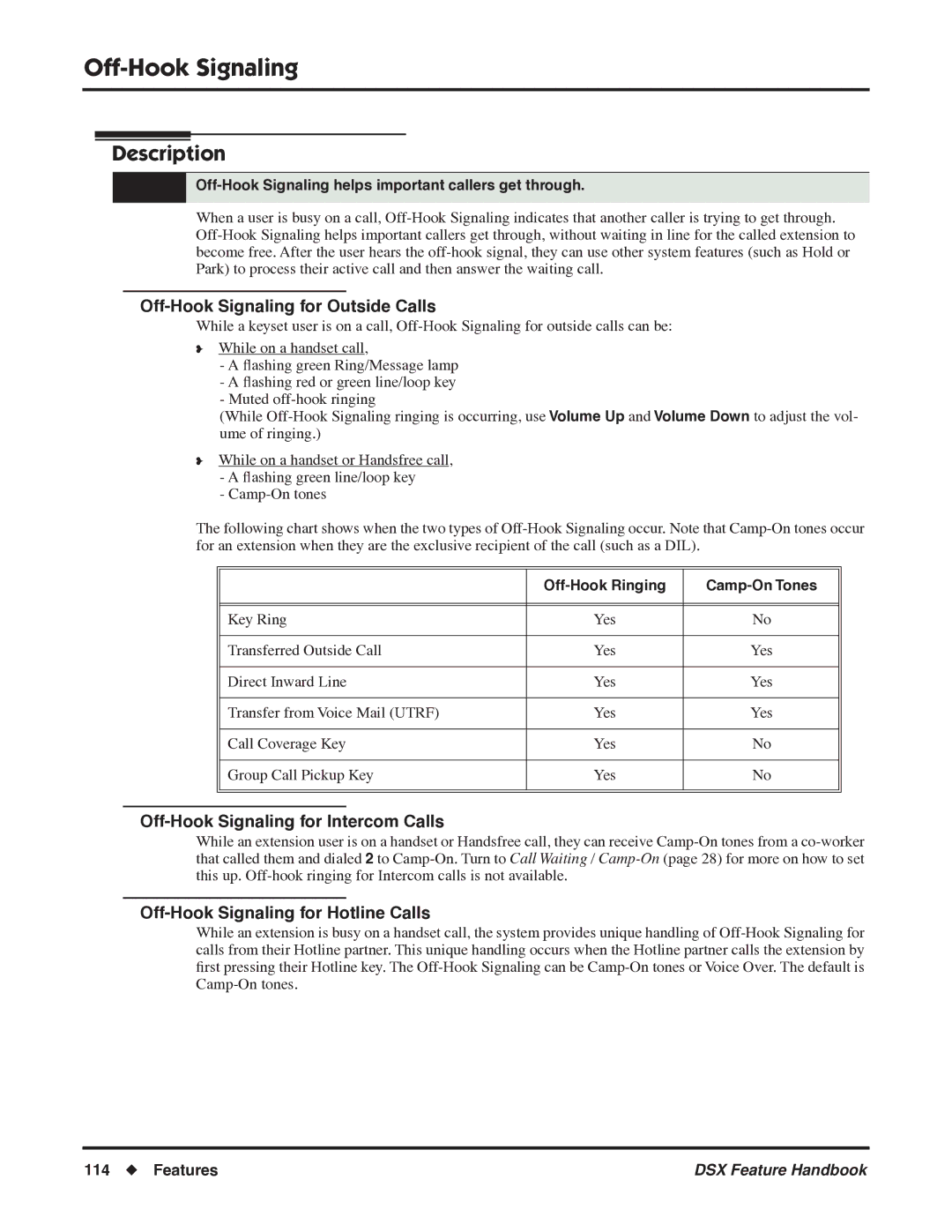 NEC 1093099 manual Off-Hook Signaling for Outside Calls, Off-Hook Signaling for Intercom Calls 