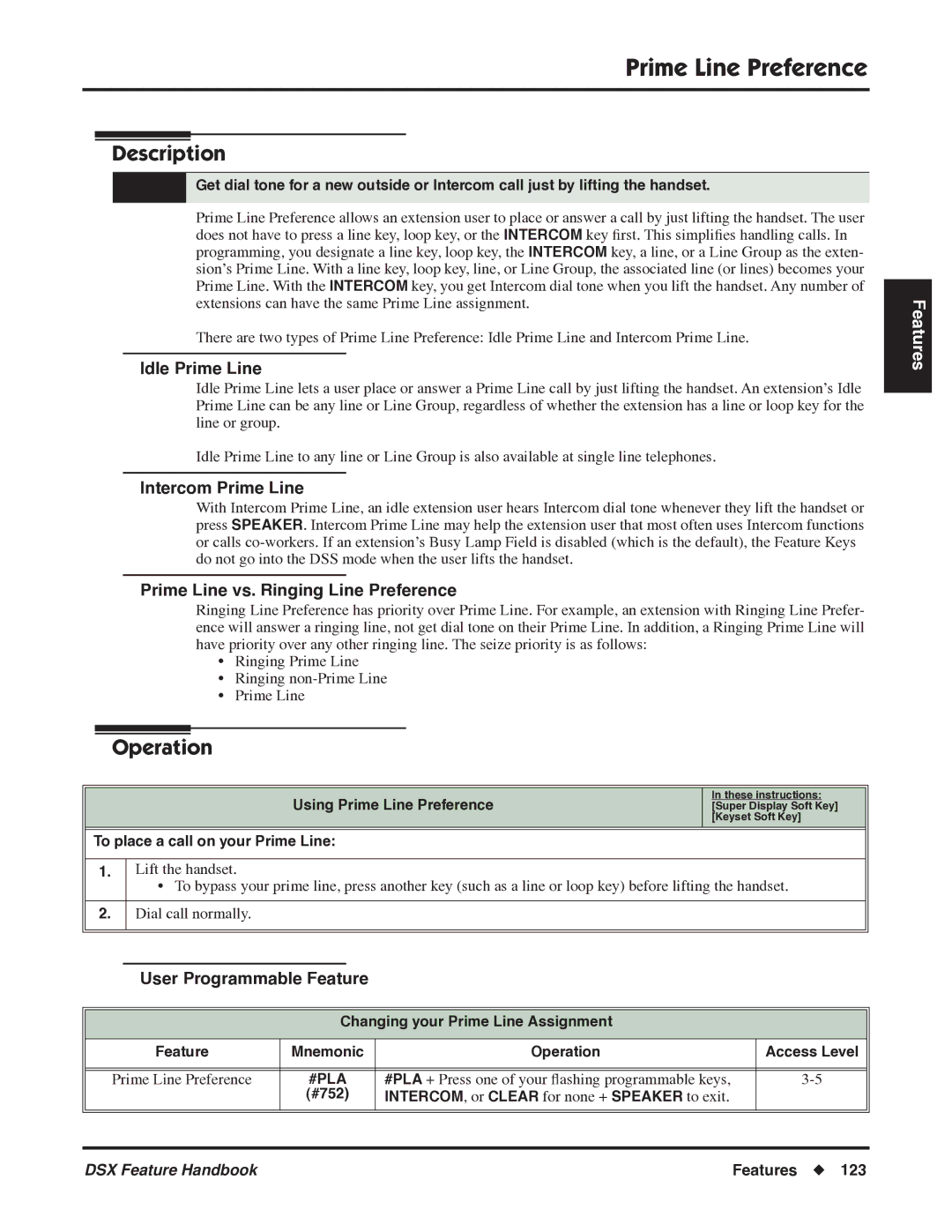 NEC 1093099 manual Prime Line Preference, Idle Prime Line, Intercom Prime Line, Prime Line vs. Ringing Line Preference 