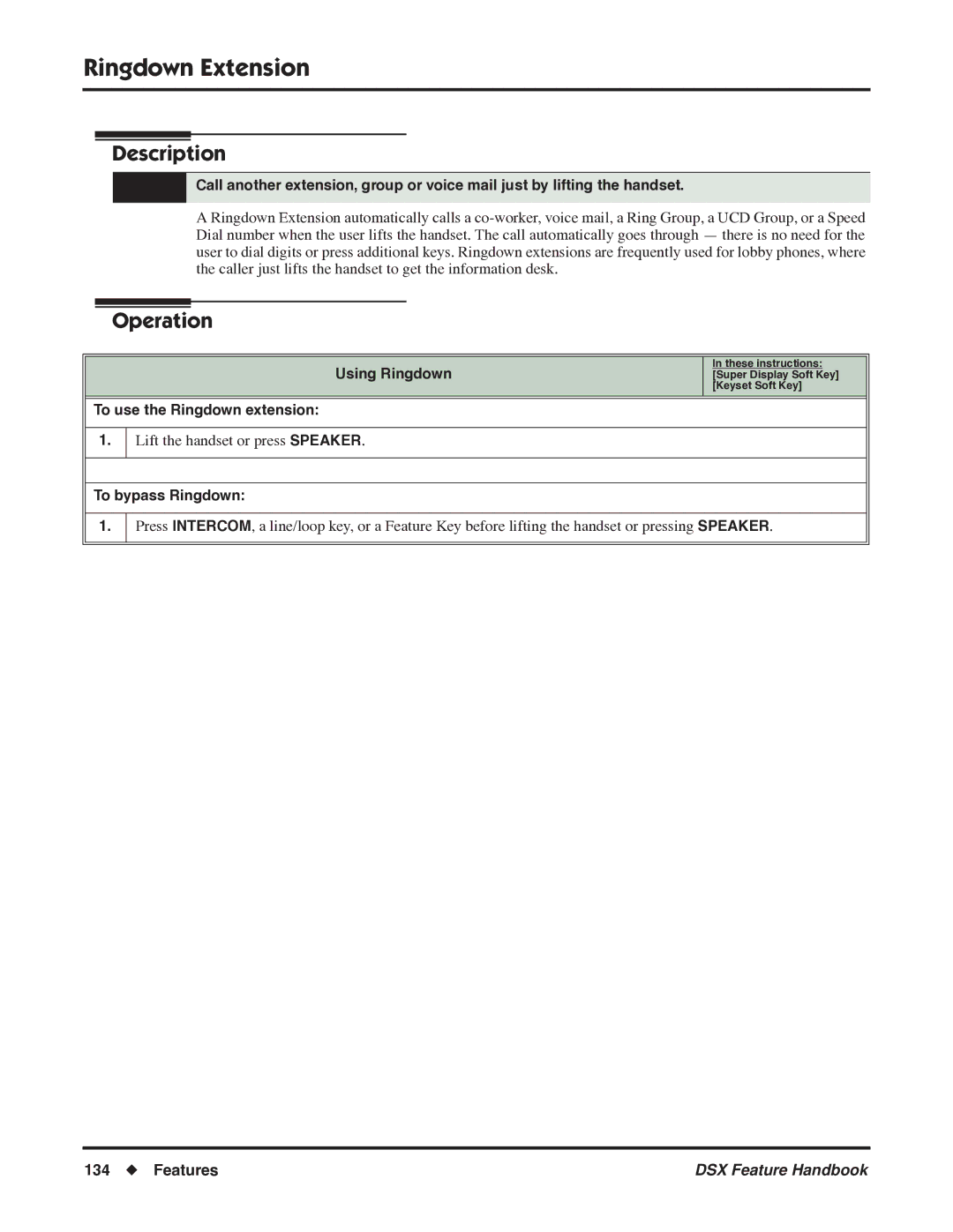 NEC 1093099 manual Ringdown Extension, Using Ringdown, To use the Ringdown extension, To bypass Ringdown 